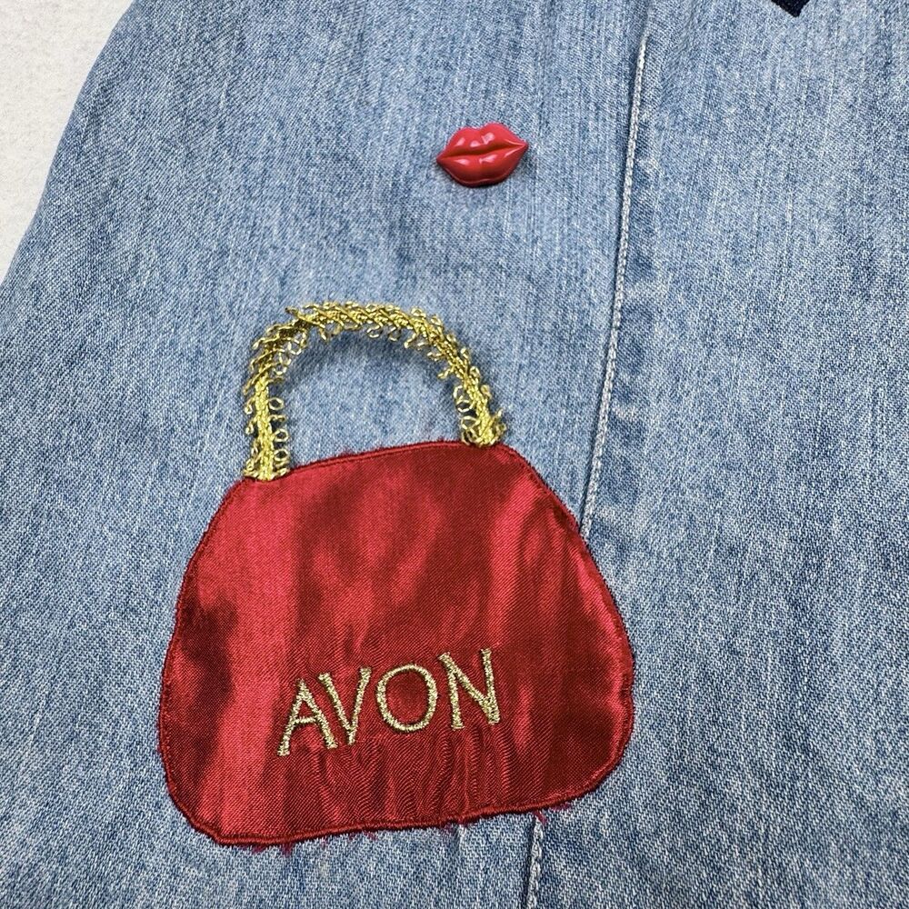 Vintage Avon Denim Button Up Shirt Women S Blue Cosmetics Makeup Retro Ruth - Picture 7 of 15